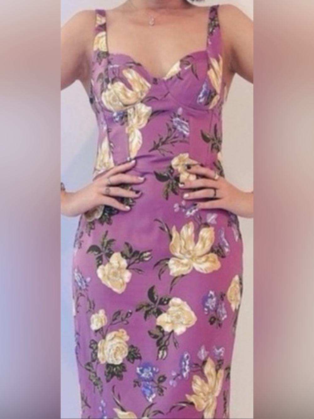 Zara Purple Floral Bustier Midi Dress